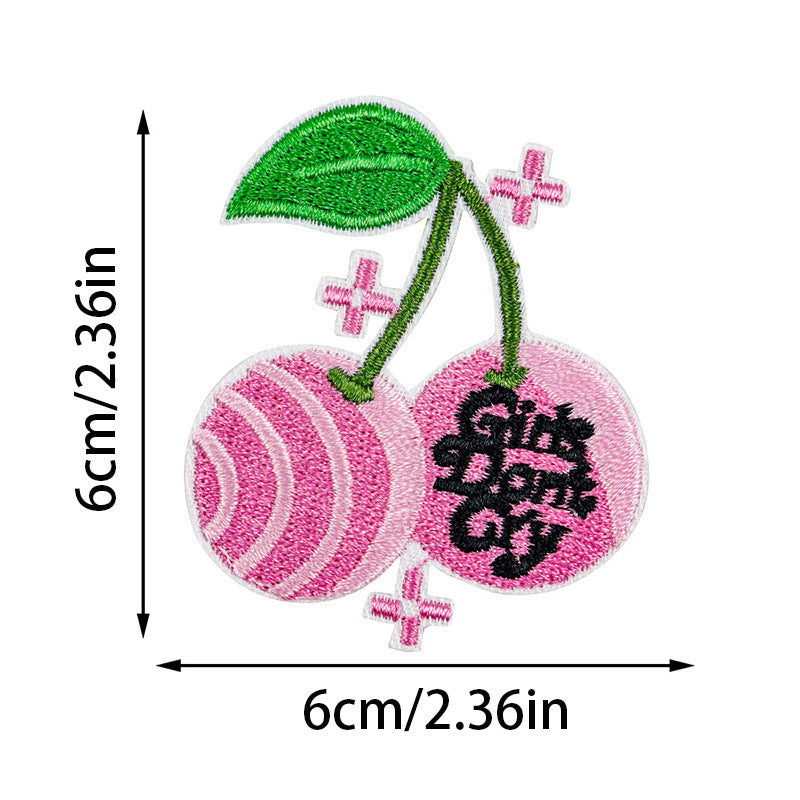 Wholesale  Cherry Embroidered Cloth Sticker No-sewing Girl' s Down et Patch Sticker Holes Sticker Large